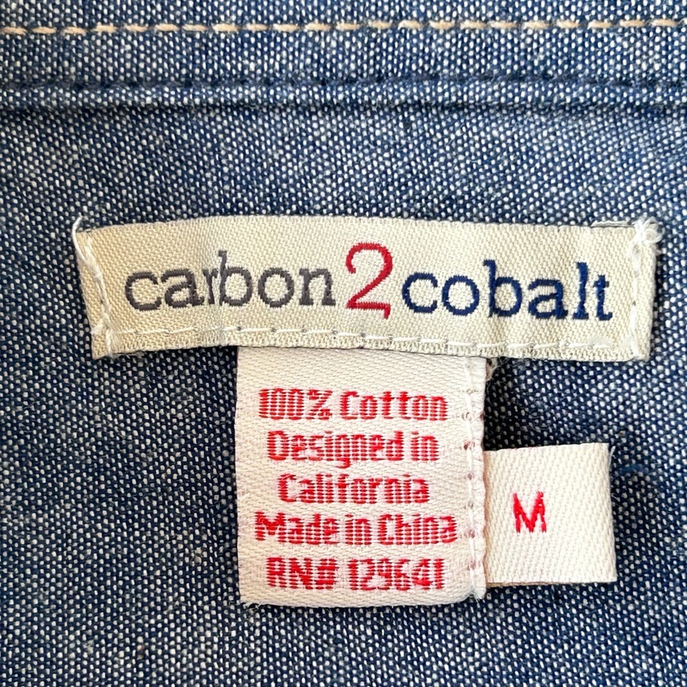 Carbon2Cobalt Men’s White Button Up Shirt with Denim Trim Size Medium - Picture 6 of 9